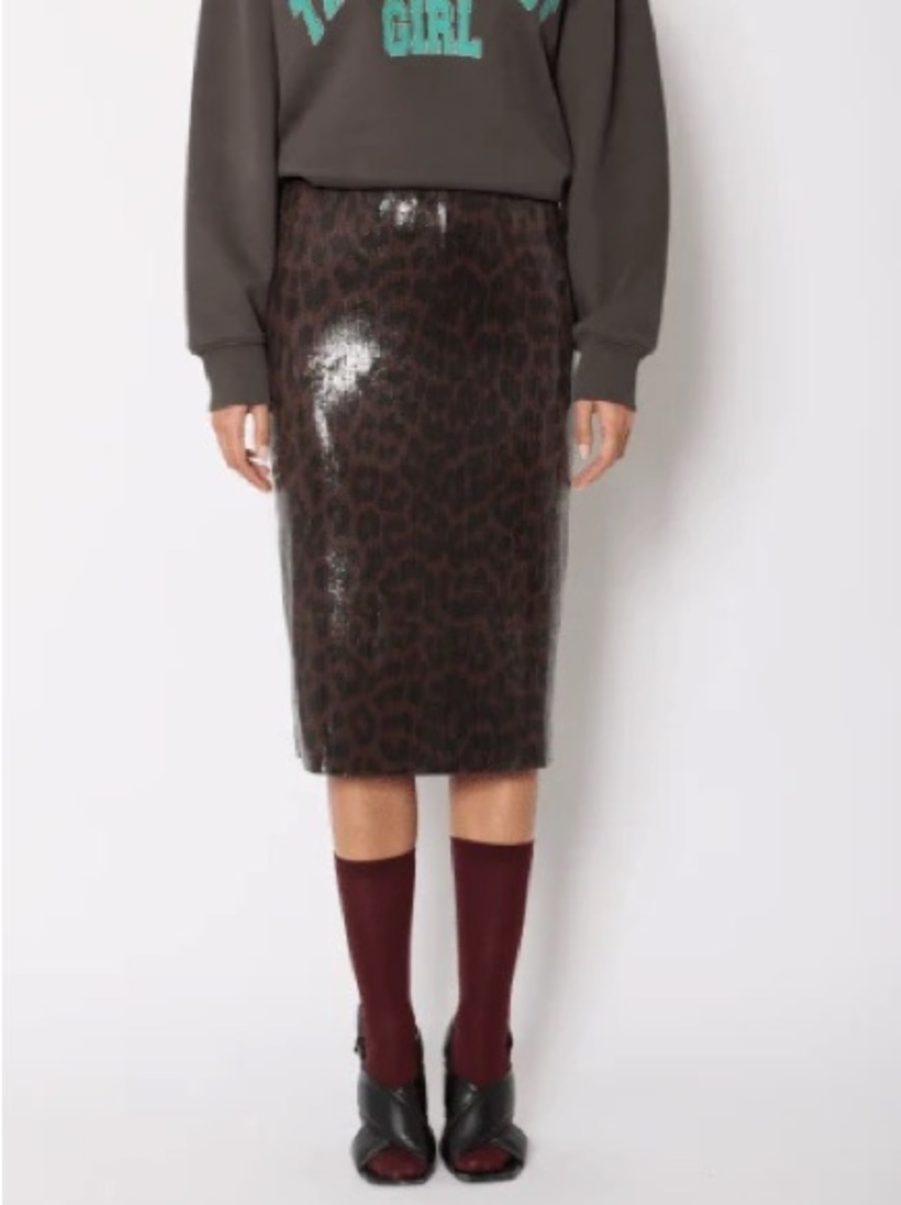 Berenice Sequin Pencil Skirt in Dark Leopard